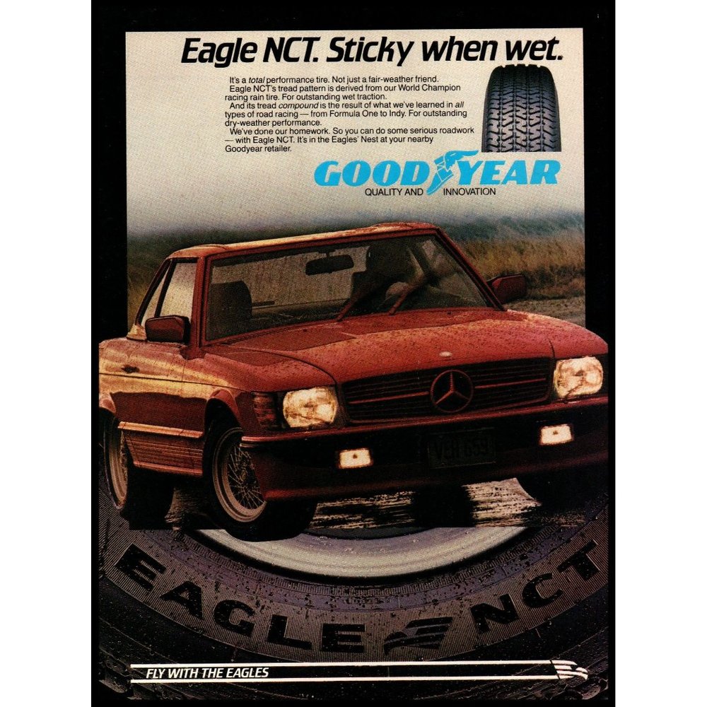 1983 Goodyear Eagle NCT Tires Vintage Print Ad Mercedes SL Coupe Wall Art Photo